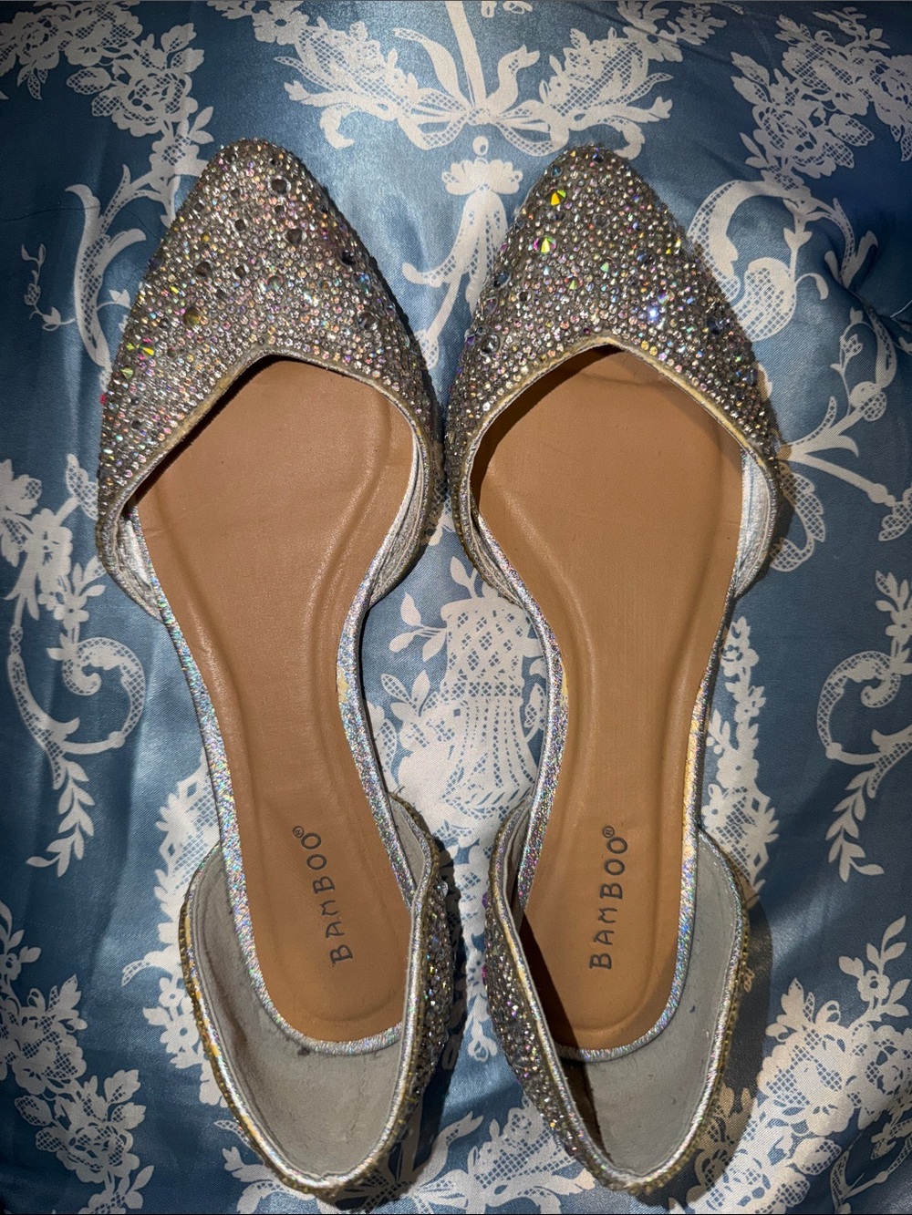 BAMBOO Silver Crystal D'Orsay Pointed Flats